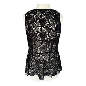 CAbi Black Floral Needle Lace Sleeveless Peplum